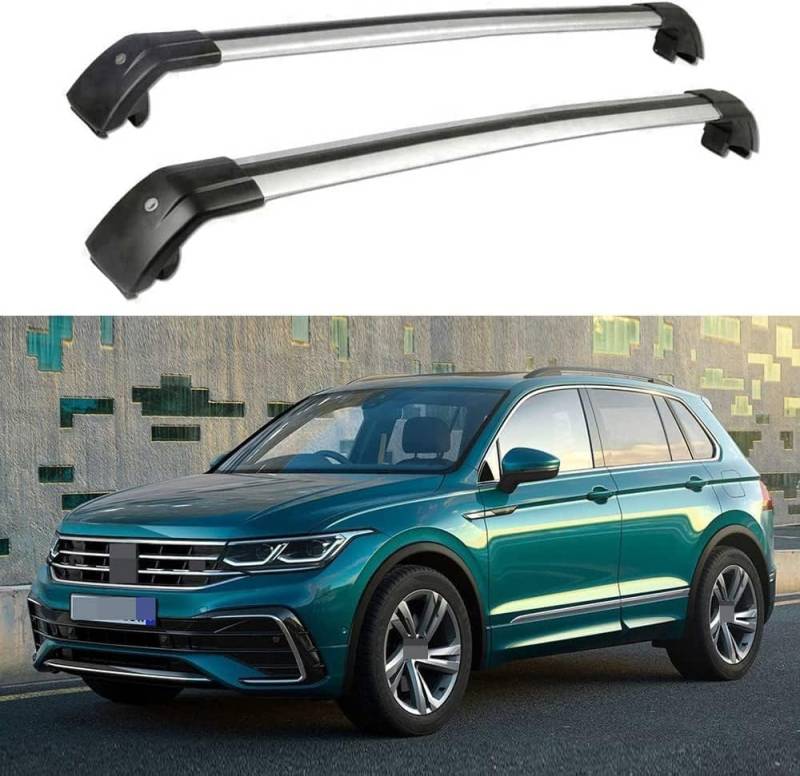 2 Stücke Dachträger für VW Tiguan R-Line 2017 2018 2019 2020 2021 2022 2023, aus Alu Bis Offene Reling, Auto Dachreling Rack Lastenträger Querträger Auto Zubehör,Black+Silver von ZFSMHLH