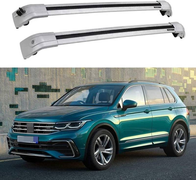 2 Stücke Dachträger für VW Tiguan R-Line 2017 2018 2019 2020 2021 2022 2023, aus Alu Bis Offene Reling, Auto Dachreling Rack Lastenträger Querträger Auto Zubehör,Silver von ZFSMHLH