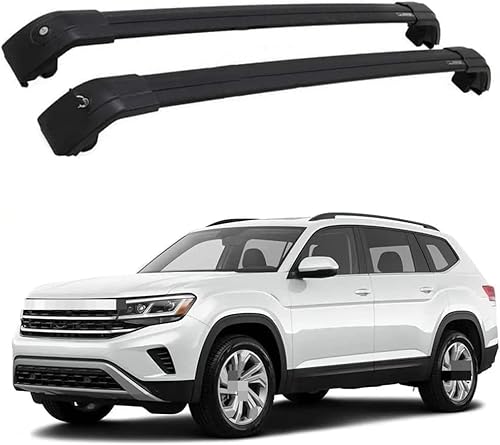 2 Stücke Dachträger für Volkswagen VW Atlas 2018-202, aus Alu Bis Offene Reling, Auto Dachreling Rack Lastenträger Querträger Auto Zubehör,Black von ZFSMHLH