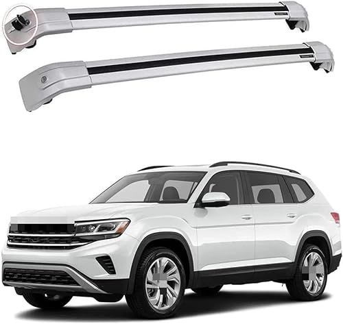 2 Stücke Dachträger für Volkswagen VW Atlas 2018-202, aus Alu Bis Offene Reling, Auto Dachreling Rack Lastenträger Querträger Auto Zubehör,Silver von ZFSMHLH