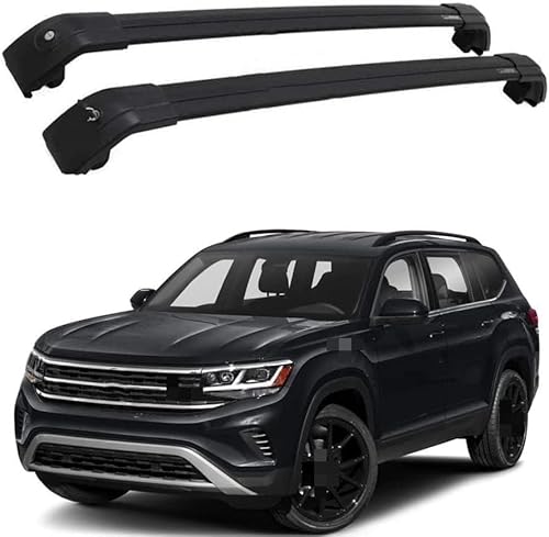 2 Stücke Dachträger für Volkswagen VW teramont Atlas 2018-2021, aus Alu Bis Offene Reling, Auto Dachreling Rack Lastenträger Querträger Auto Zubehör,Black von ZFSMHLH