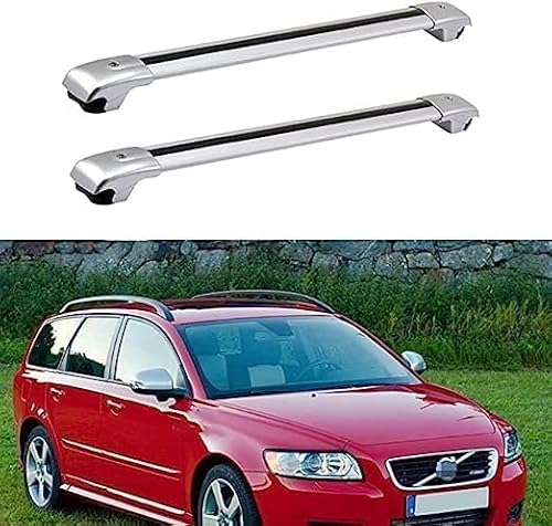 2 Stücke Dachträger für Volvo V50 5 Door Wagon 2008-2021, aus Alu Bis Offene Reling, Auto Dachreling Rack Lastenträger Querträger Auto Zubehör,Silver von ZFSMHLH