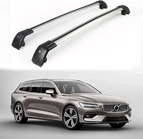 2 Stücke Dachträger für Volvo V60 2019-2022 2023 2024, aus Alu Bis Offene Reling, Auto Dachreling Rack Lastenträger Querträger Auto Zubehör,Black+Silver von ZFSMHLH