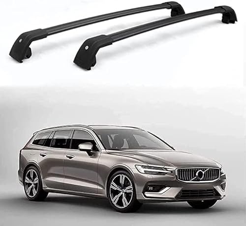 2 Stücke Dachträger für Volvo V60 2019-2022 2023 2024, aus Alu Bis Offene Reling, Auto Dachreling Rack Lastenträger Querträger Auto Zubehör,Black von ZFSMHLH