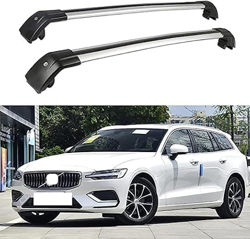 2 Stücke Dachträger für Volvo V60 CC 2010-2022, aus Alu Bis Offene Reling, Auto Dachreling Rack Lastenträger Querträger Auto Zubehör,Black+Silver von ZFSMHLH