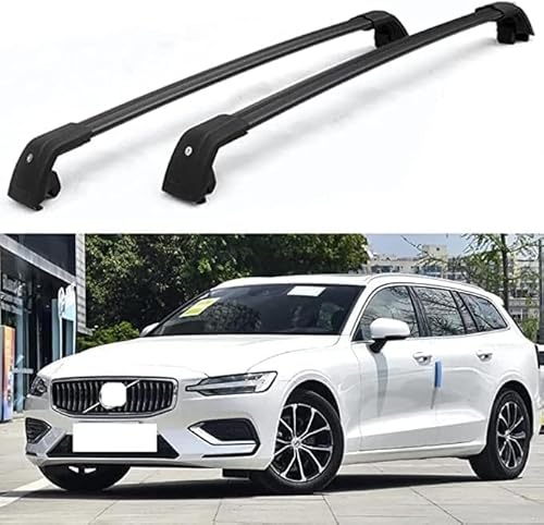 2 Stücke Dachträger für Volvo V60 CC 2010-2022, aus Alu Bis Offene Reling, Auto Dachreling Rack Lastenträger Querträger Auto Zubehör,Black von ZFSMHLH