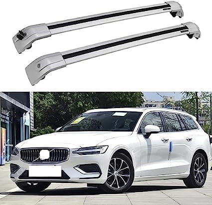 2 Stücke Dachträger für Volvo V60 CC 2010-2022, aus Alu Bis Offene Reling, Auto Dachreling Rack Lastenträger Querträger Auto Zubehör,Silver von ZFSMHLH