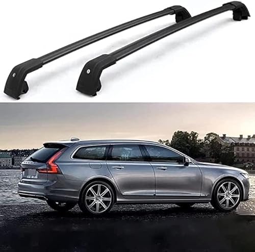 2 Stücke Dachträger für Volvo V90 CC Cross Country 2017-2024, aus Alu Bis Offene Reling, Auto Dachreling Rack Lastenträger Querträger Auto Zubehör,Black von ZFSMHLH