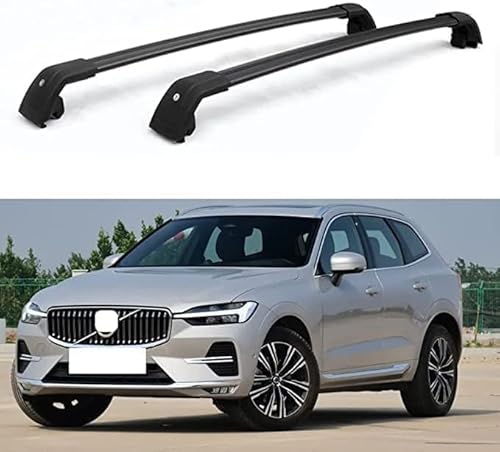 2 Stücke Dachträger für Volvo XC60 2013 2014 2015, aus Alu Bis Offene Reling, Auto Dachreling Rack Lastenträger Querträger Auto Zubehör,Black von ZFSMHLH