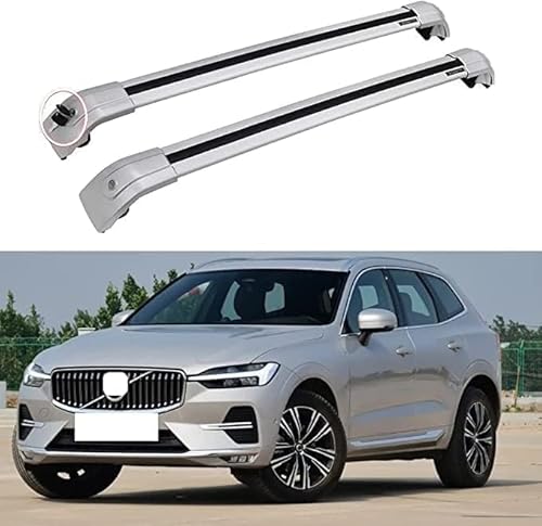 2 Stücke Dachträger für Volvo XC60 2013 2014 2015, aus Alu Bis Offene Reling, Auto Dachreling Rack Lastenträger Querträger Auto Zubehör,Silver von ZFSMHLH