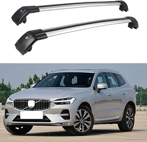 2 Stücke Dachträger für Volvo XC60 2015-2022 2023 2024, aus Alu Bis Offene Reling, Auto Dachreling Rack Lastenträger Querträger Auto Zubehör,Black+Silver von ZFSMHLH