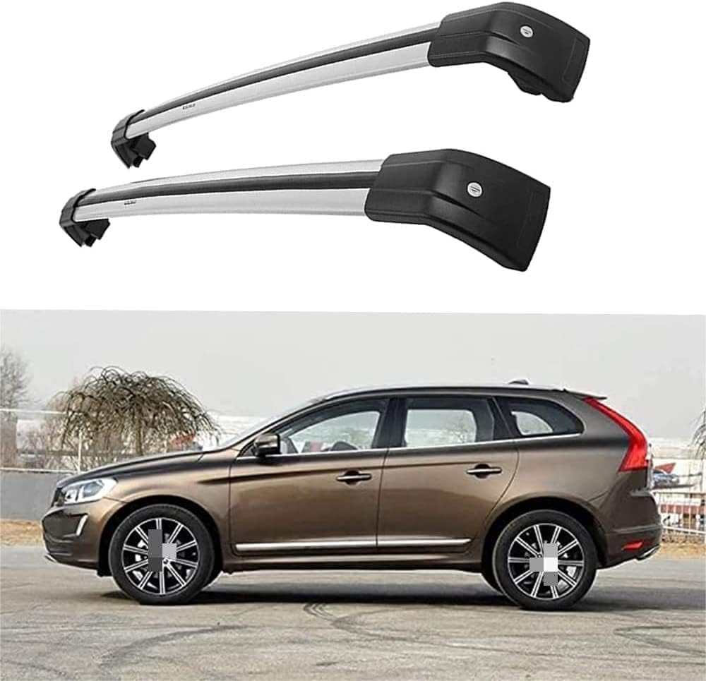 2 Stücke Dachträger für Volvo XC60 2015-2022 2023 2024, aus Alu Bis Offene Reling, Auto Dachreling Rack Lastenträger Querträger Auto Zubehör,Black+Silver von ZFSMHLH