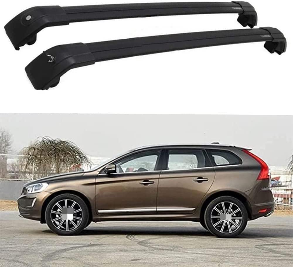 2 Stücke Dachträger für Volvo XC60 2015-2022 2023 2024, aus Alu Bis Offene Reling, Auto Dachreling Rack Lastenträger Querträger Auto Zubehör,Black von ZFSMHLH