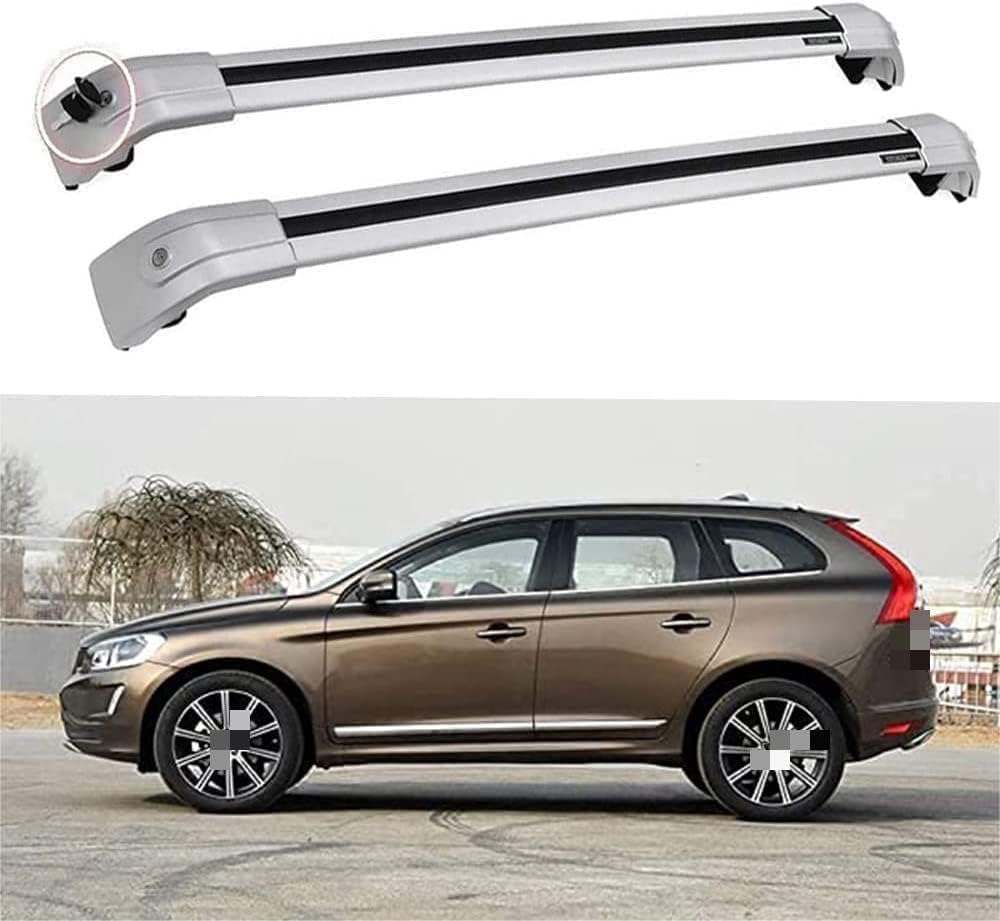 2 Stücke Dachträger für Volvo XC60 2015-2022 2023 2024, aus Alu Bis Offene Reling, Auto Dachreling Rack Lastenträger Querträger Auto Zubehör,Silver von ZFSMHLH