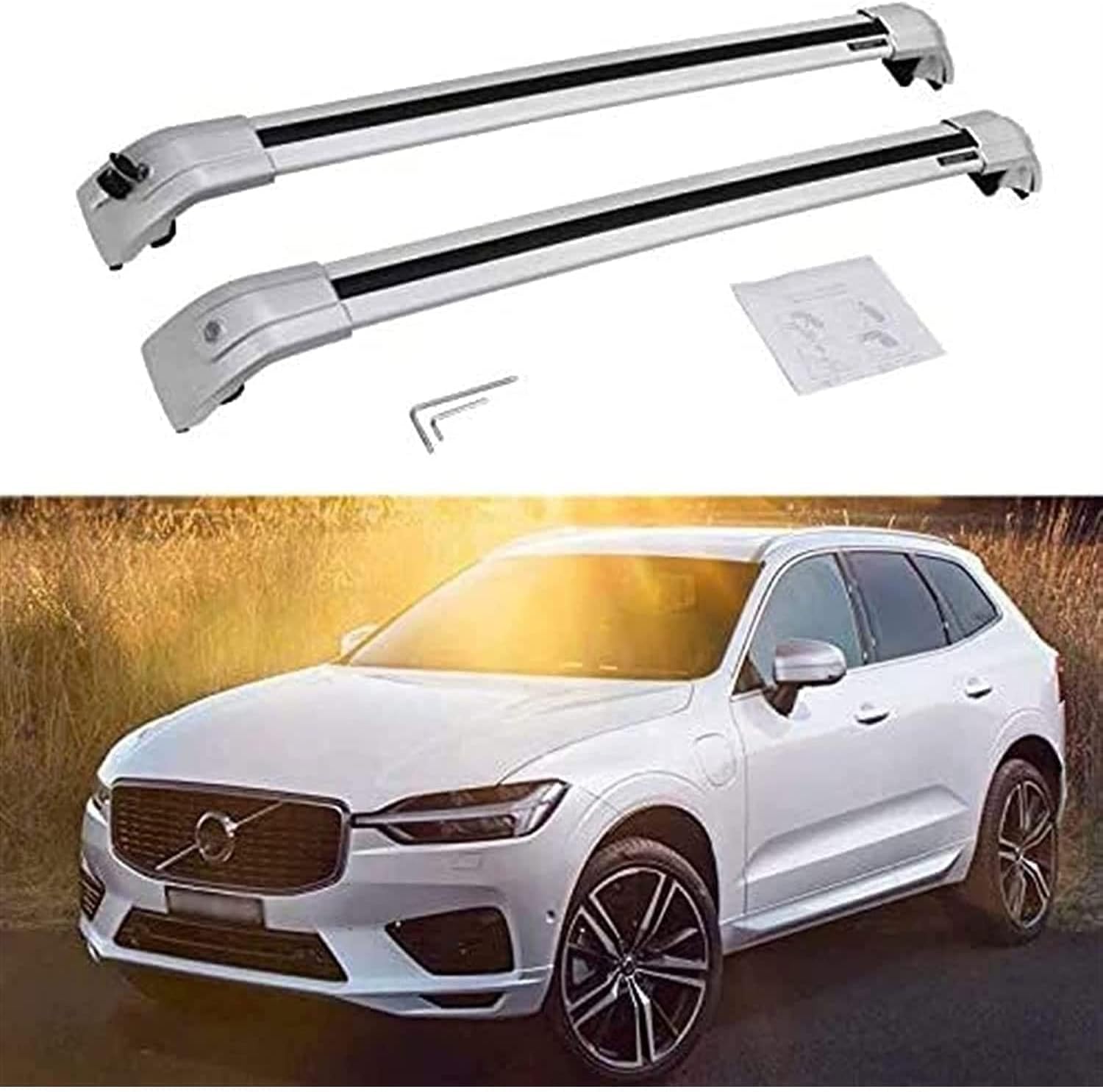 2 Stücke Dachträger für Volvo XC60 2018 2019 2020, aus Alu Bis Offene Reling, Auto Dachreling Rack Lastenträger Querträger Auto Zubehör,Silver von ZFSMHLH