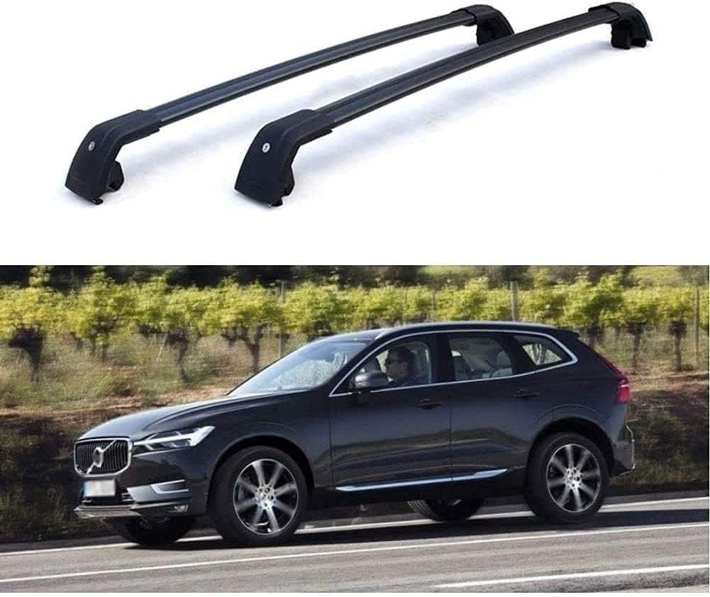 2 Stücke Dachträger für Volvo XC60 2018-2022 2023 2024, aus Alu Bis Offene Reling, Auto Dachreling Rack Lastenträger Querträger Auto Zubehör,Black von ZFSMHLH