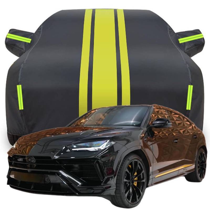 Vollgarage Autoabdeckung für Lamborghini Urus S, Wasserdicht/Kratzfest/Uv-Schutz Autoplanen Garagen Hagelschutzplane,C-Black-Yellow von ZFZFC