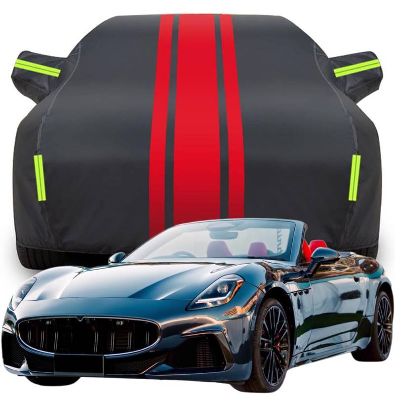 Vollgarage Autoabdeckung für Maserati GranCabrio Trofeo, Wasserdicht/Kratzfest/Uv-Schutz Autoplanen Garagen Hagelschutzplane,A-Black-Red von ZFZFC