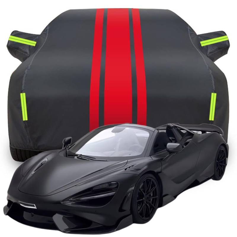 Vollgarage Autoabdeckung für Mclaren 765LT Spider 2022, Wasserdicht/Kratzfest/Uv-Schutz Autoplanen Garagen Hagelschutzplane,A-Black-Red von ZFZFC