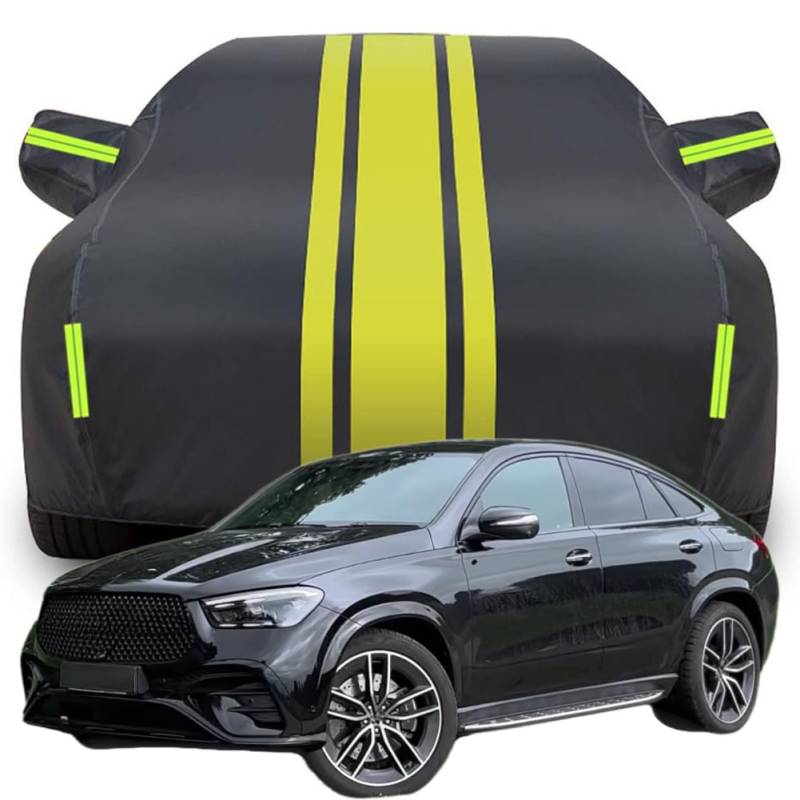 Vollgarage Autoabdeckung für Mercedes-Benz GLE450d Coupe Sport Crossover SUV 2024 2025, Wasserdicht/Kratzfest/Uv-Schutz Autoplanen Garagen Hagelschutzplane,C-Black-Yellow von ZFZFC