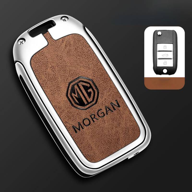 Auto Schlüsselhülle Schlüsselgehäuse für MG ZS MG3 MG4 MG5 Scorpio MG6pro MG MULAN MG Navigator MG HS Fernbedienungen Key Cover Key Shell Schutz Zubehör,SilverBrown-A von ZGCYK