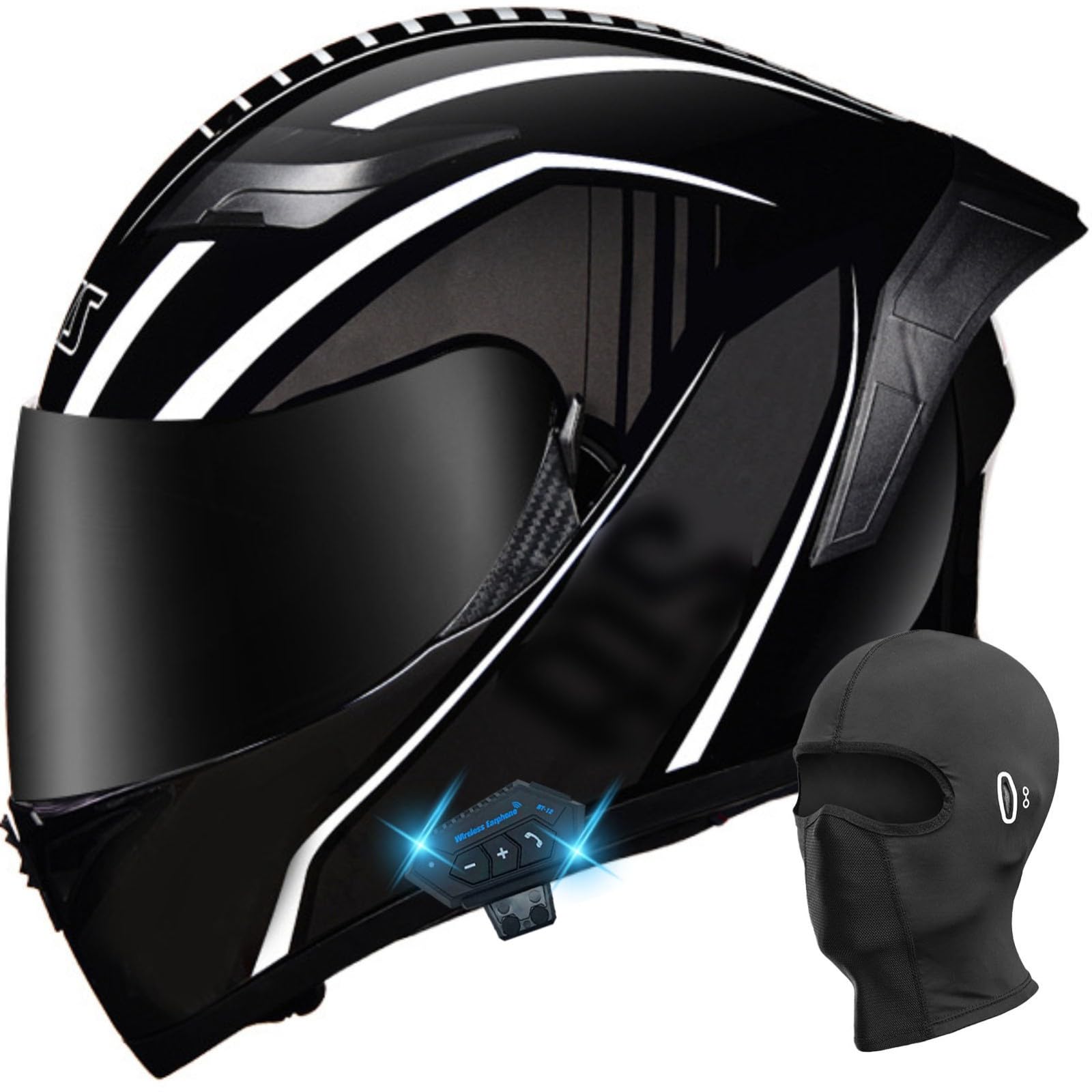 Bluetooth-Integral-Motorradhelm Motorradhelm Integralhelm Mit Doppelvisier Integriertem Lautsprecher Headset-Mikrofon Geeignet Für Motorrad-Chopper DOT/ECE-Geprüft 1,L(58-59CM) von ZGFHTY