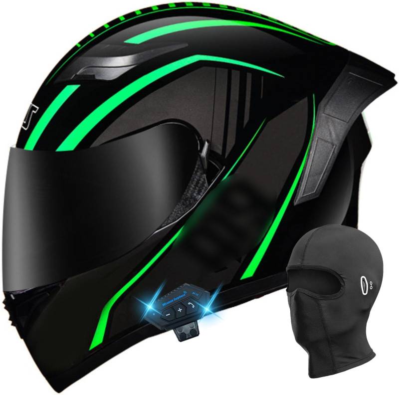 Bluetooth-Integral-Motorradhelm Motorradhelm Integralhelm Mit Doppelvisier Integriertem Lautsprecher Headset-Mikrofon Geeignet Für Motorrad-Chopper DOT/ECE-Geprüft 2,L(58-59CM) von ZGFHTY