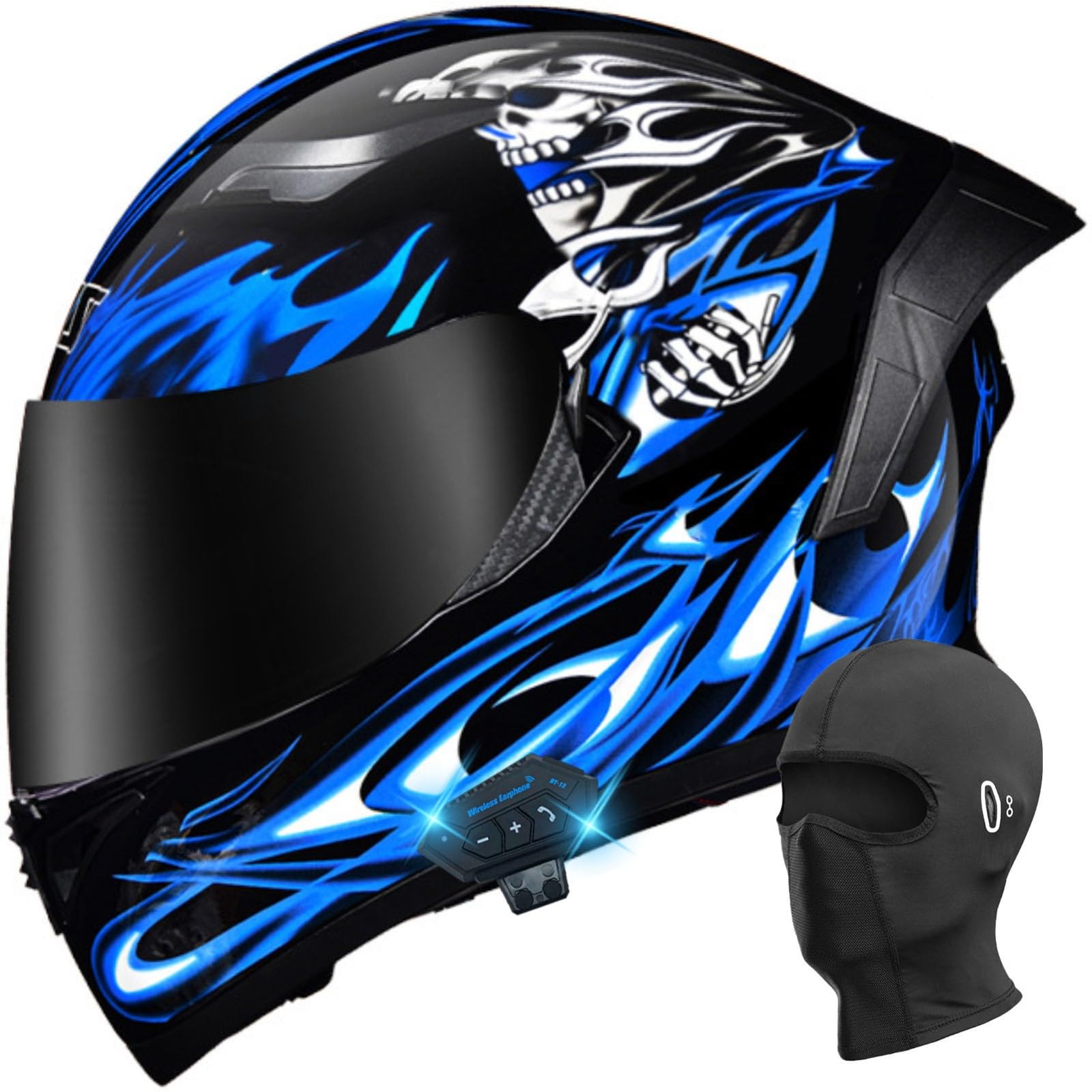 Bluetooth-Integral-Motorradhelm Motorradhelm Integralhelm Mit Doppelvisier Integriertem Lautsprecher Headset-Mikrofon Geeignet Für Motorrad-Chopper DOT/ECE-Geprüft 9,L(58-59CM) von ZGFHTY