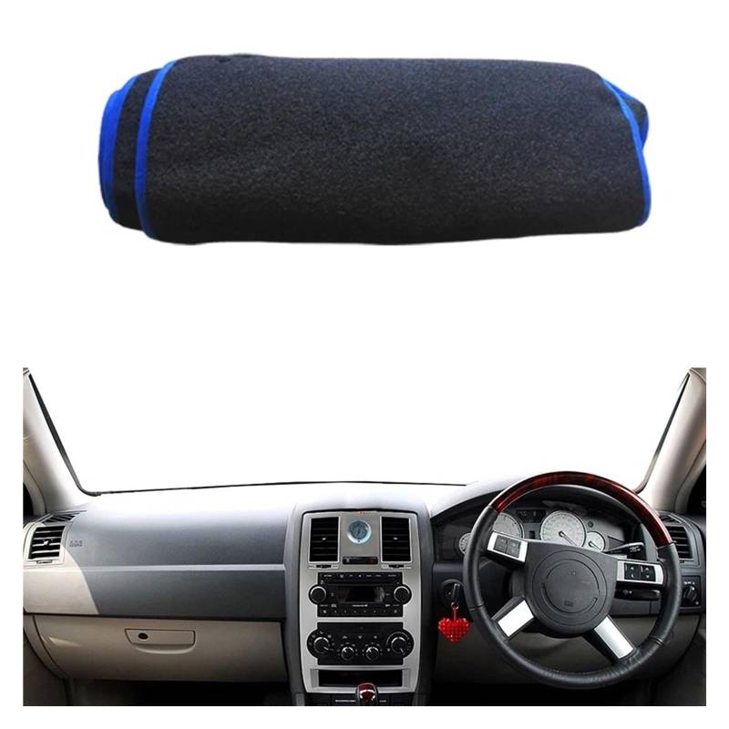 Auto Armaturenbrett Abdeckung Für Chrysler 300C 2004-2010 Armaturenbrett Teppich Auto Sonne DashMat Sonnenschutz Auto Armaturenbrett Abdeckung Dash Matte Pad Dash Mat(RHD Blue Edge) von ZHANFEIS