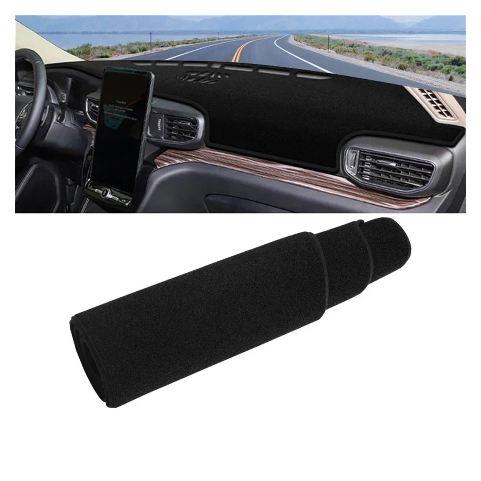 Auto Armaturenbrett Abdeckung Für Ford Für Explorer 6 MK6 2020 2021 2022 Auto-Armaturenbrett-Sonnenschutz-Abdeckung Instrumententafel-Matte Rutschfestes Pad Innen Dash Mat(A Black side) von ZHANFEIS