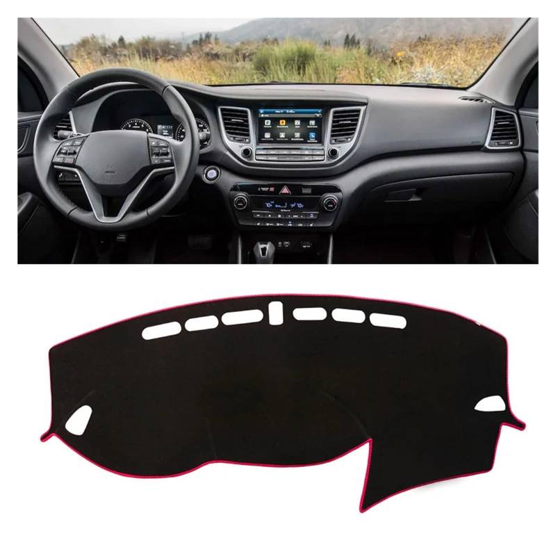 Auto Armaturenbrett Abdeckung Für Hyundai Für Tucson 2015 2016 2017 2018 2019 2020 Auto Dashboard Abdeckung Matte Pad Dashmat Dash Sonnenschirm Instrument Teppich Dash Mat(LHD Red 15-18) von ZHANFEIS