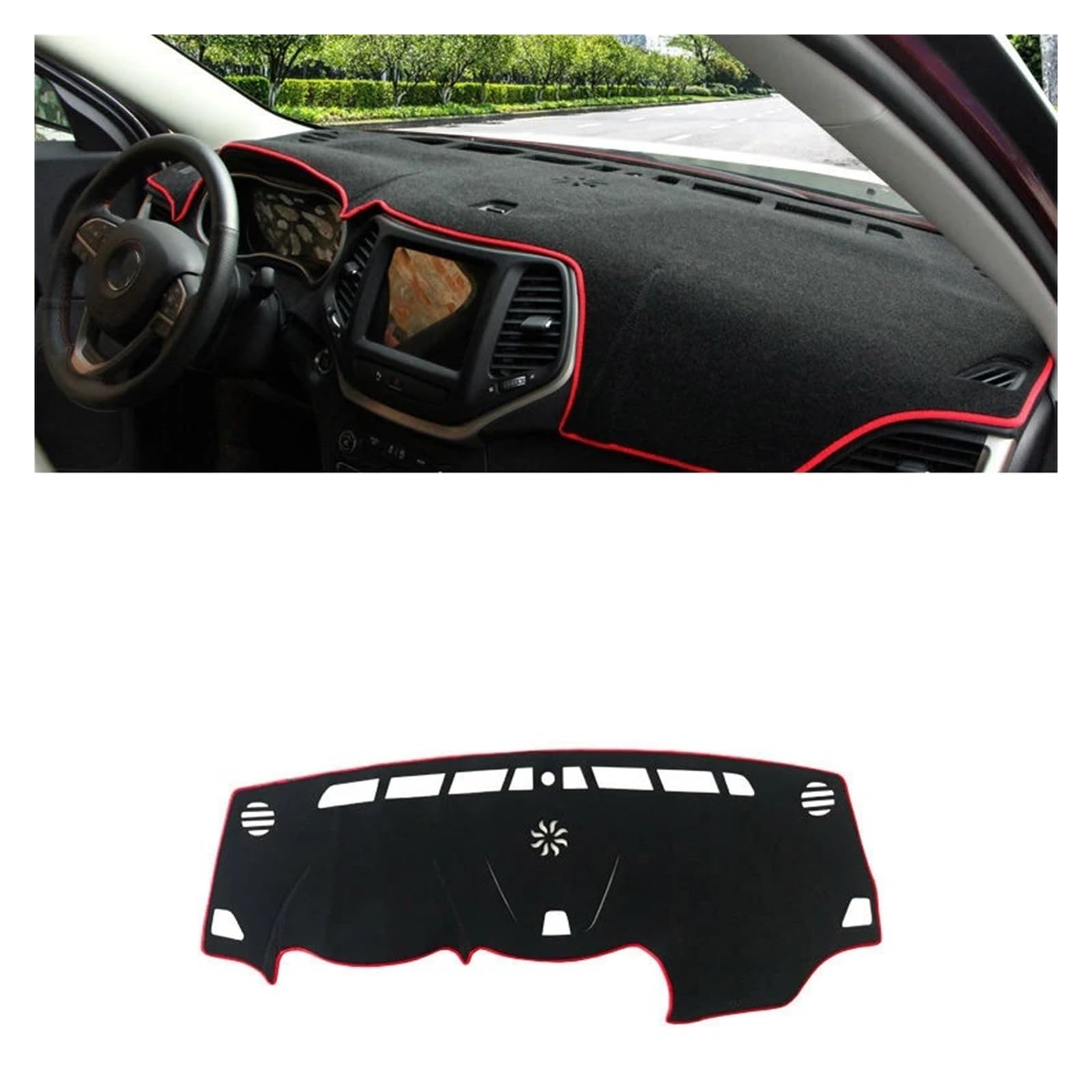 Auto Armaturenbrett Abdeckung Für Jeep Für Cherokee 2016 2017 2018 2019 2020 2021 Dash Mat Dashmat Dashboard Abdeckung Sonnenschutz Dash Board Abdeckung Teppich Dash Mat(LHD Red Side) von ZHANFEIS