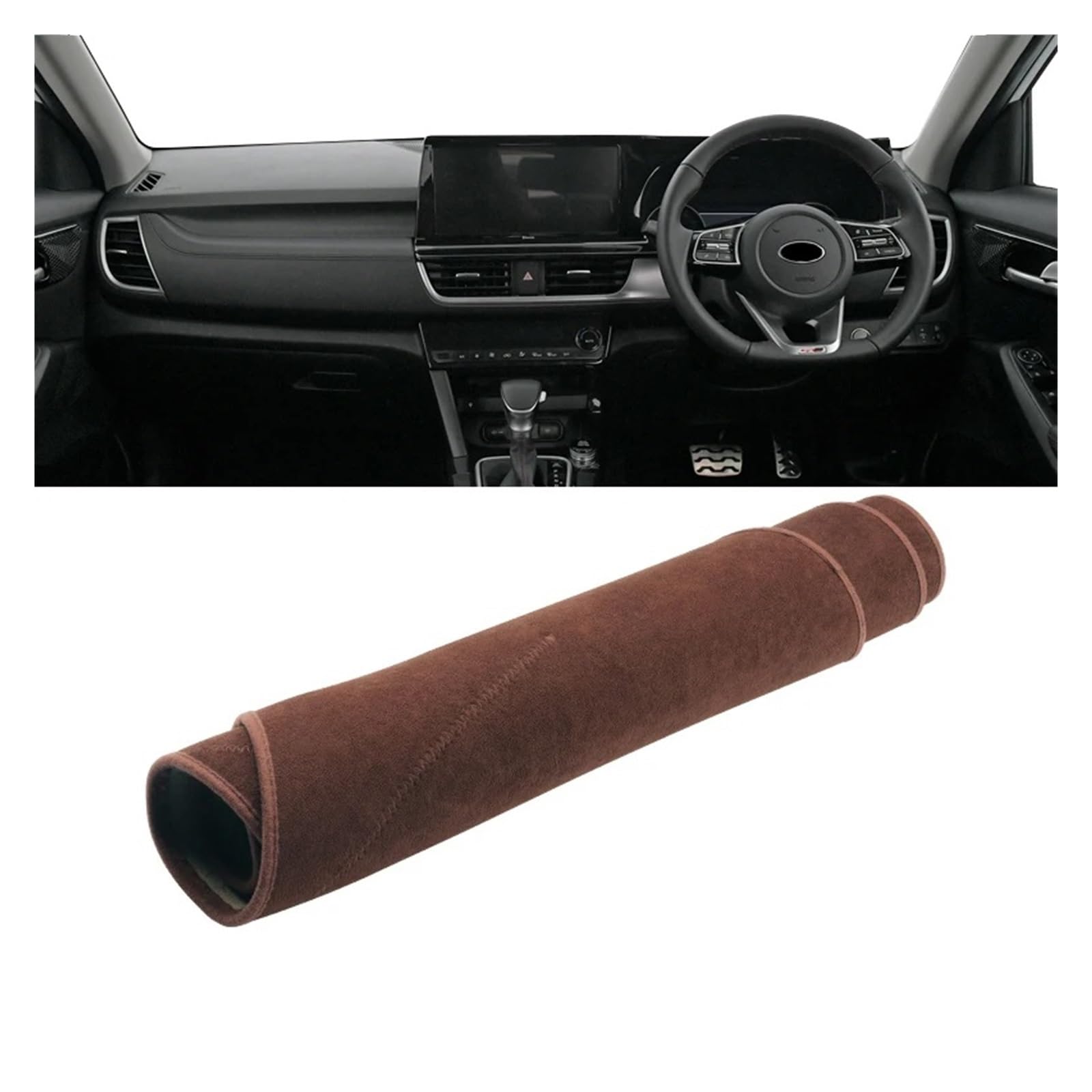 Auto Armaturenbrett Abdeckung Für Kia Für Seltos 2020 2021 2022 2023 2024 SP2 KX3 Auto Armaturenbrett Sonnenschutz Abdeckung Instrumententafel Matte Rutschfeste Unterlage Dash Mat(RHD Brown) von ZHANFEIS