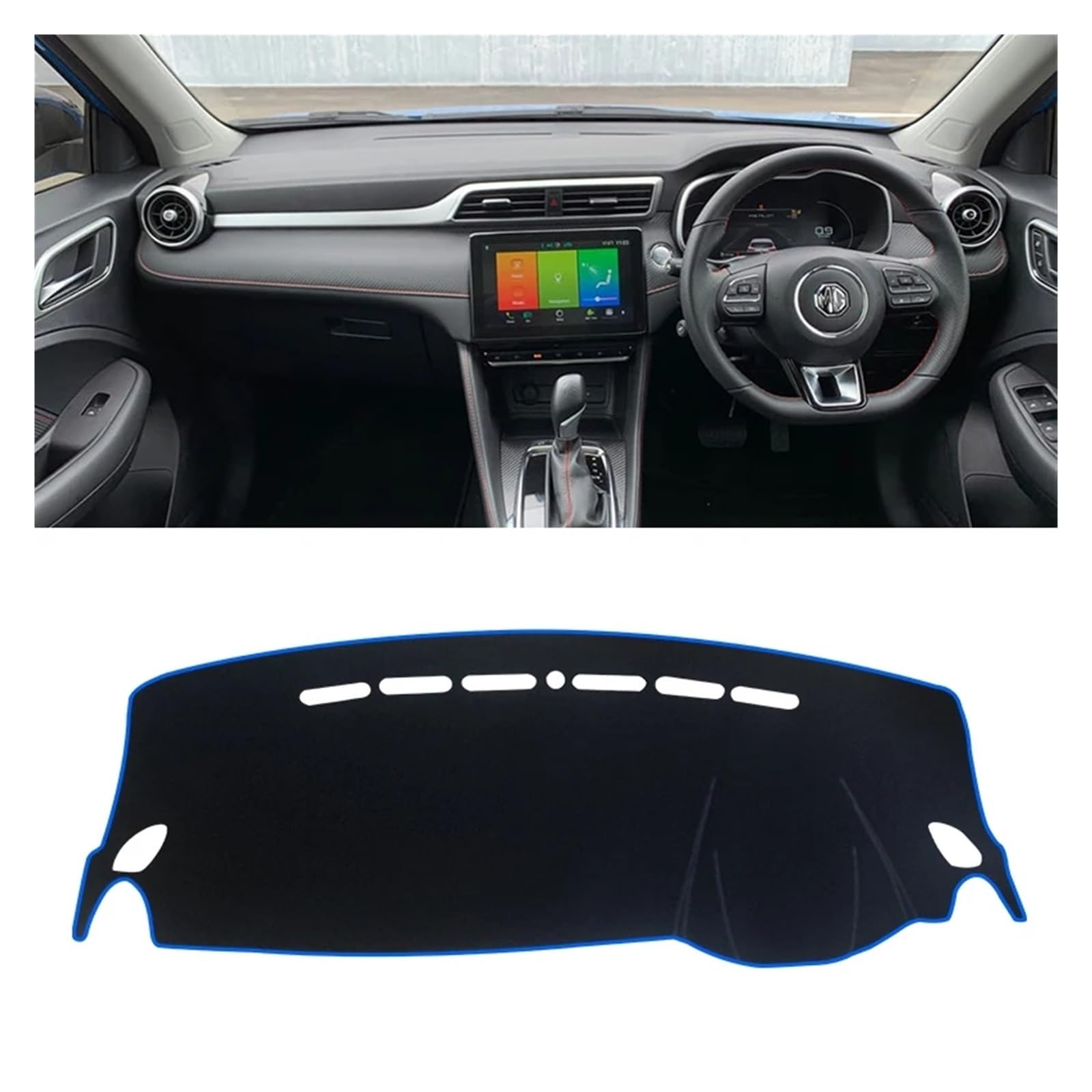 Auto Armaturenbrett Abdeckung Für MG ZS EV 2017 2018 2019 2020 2021 2022 Auto Dashboard Vermeiden Licht Pad Instrument Plattform Schreibtisch Abdeckung Matten Teppiche Dash Mat(RHD Blue Side) von ZHANFEIS