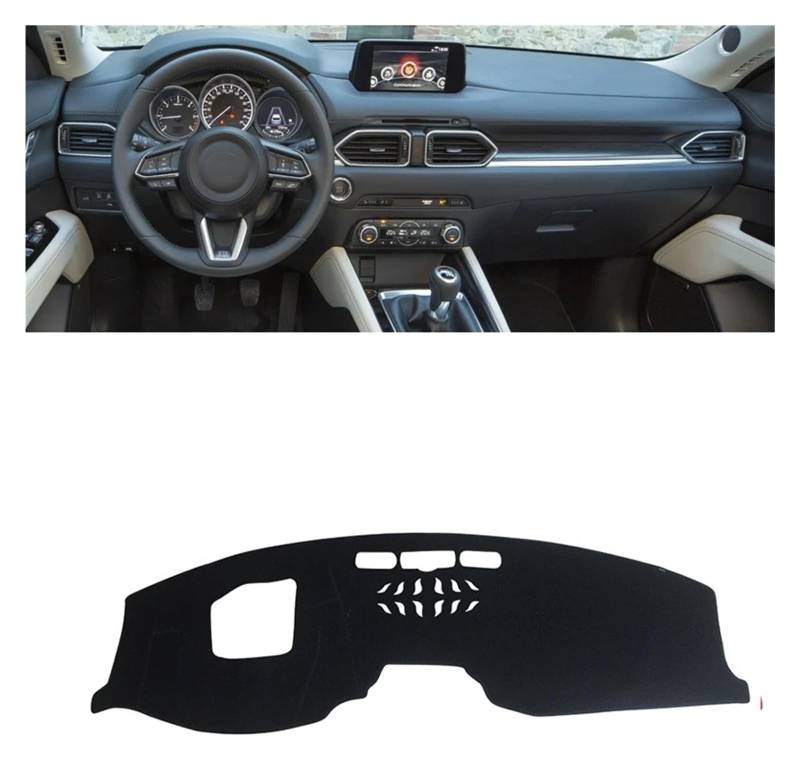 Auto Armaturenbrett Abdeckung Für Mazda CX-5 CX5 KF 2017 2018 2019 2020 2021 2022 2023 Auto Armaturenbrett Sonnenschutz Abdeckung Instrument Schreibtisch Rutschfeste Matte Dash Mat(LHD With HUD Black) von ZHANFEIS