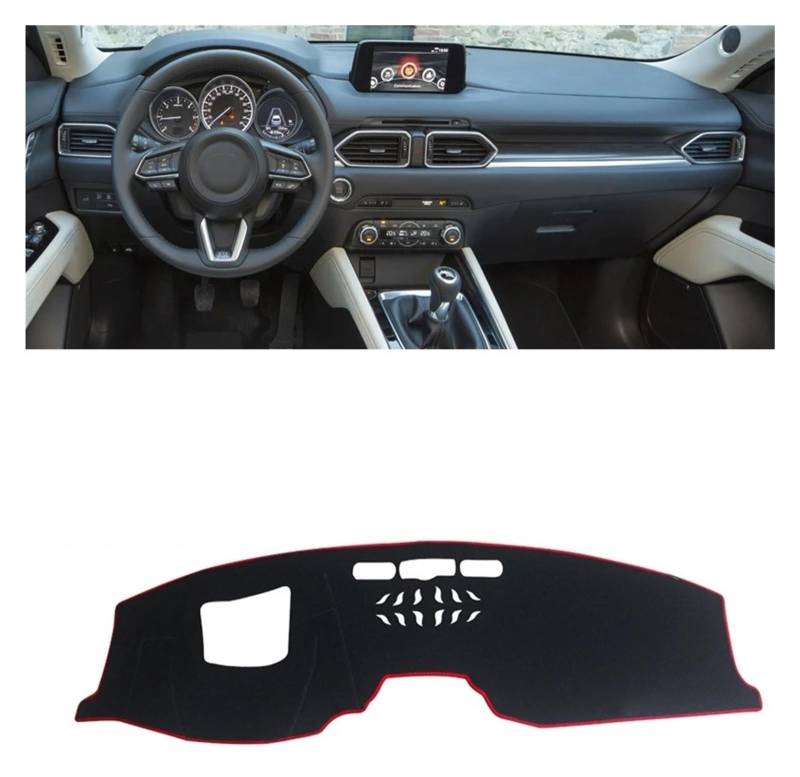 Auto Armaturenbrett Abdeckung Für Mazda CX-5 CX5 KF 2017 2018 2019 2020 2021 2022 2023 Auto Armaturenbrett Sonnenschutz Abdeckung Instrument Schreibtisch Rutschfeste Matte Dash Mat(LHD With HUD Red) von ZHANFEIS