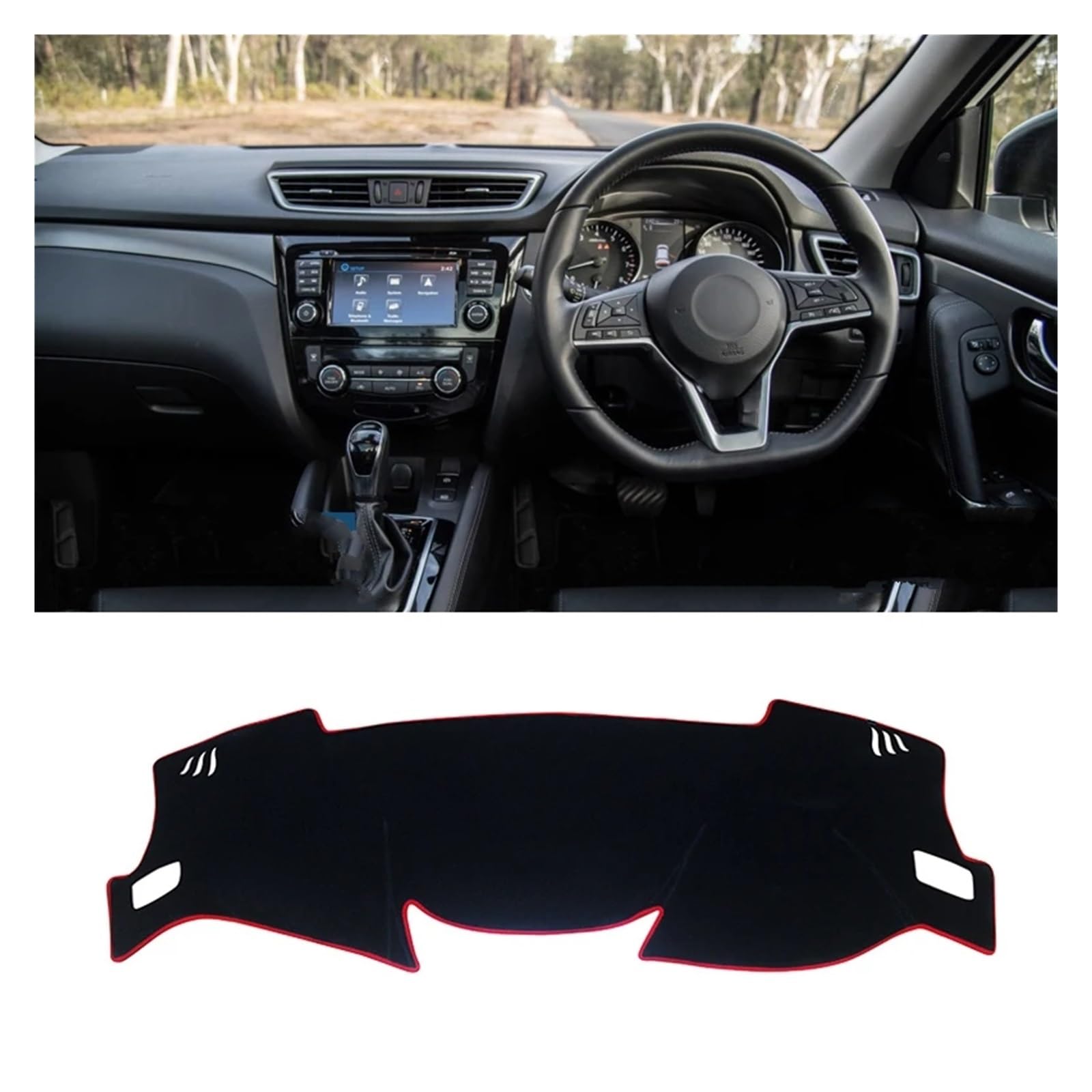 Auto Armaturenbrett Abdeckung Für Nissan Für Qashqai J11 2014-2020 Auto Armaturenbrettabdeckung Armaturenbrettmatte Sonnenschutz Instrumententisch Rutschfeste Unterlage Dash Mat(A Red Side RHD) von ZHANFEIS