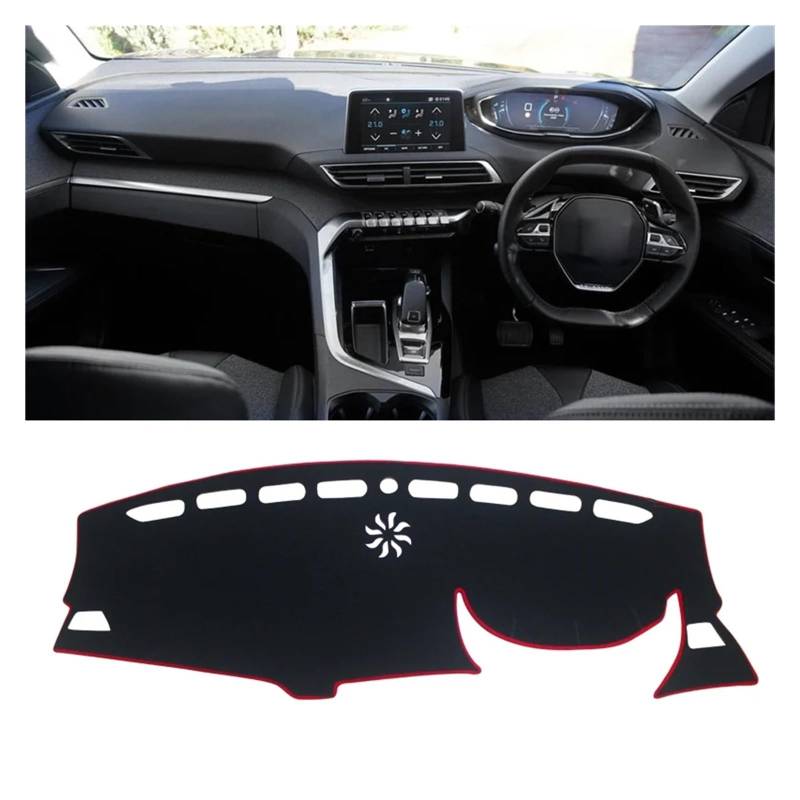 Auto Armaturenbrett Abdeckung Für Peugeot 3008 5008 GT Hybrid 2016 2017 2018 2019 2020 2021 2022 2023 Auto Dashboard Matte Sonnenschutz Abdeckung Pad Zubehör Dash Mat(RHD Red side) von ZHANFEIS