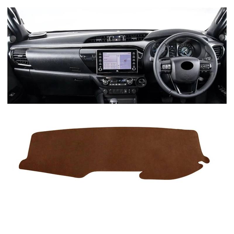 Auto Armaturenbrett Abdeckung Für Toyota Für Hilux 2015 2016 2017 2018 2019 2020 2021 2022 2023 Auto Dashboard Instrument Abdeckung Sonnenschutz Matten Teppiche Anti-uv Pads Dash Mat(RHD Brown) von ZHANFEIS