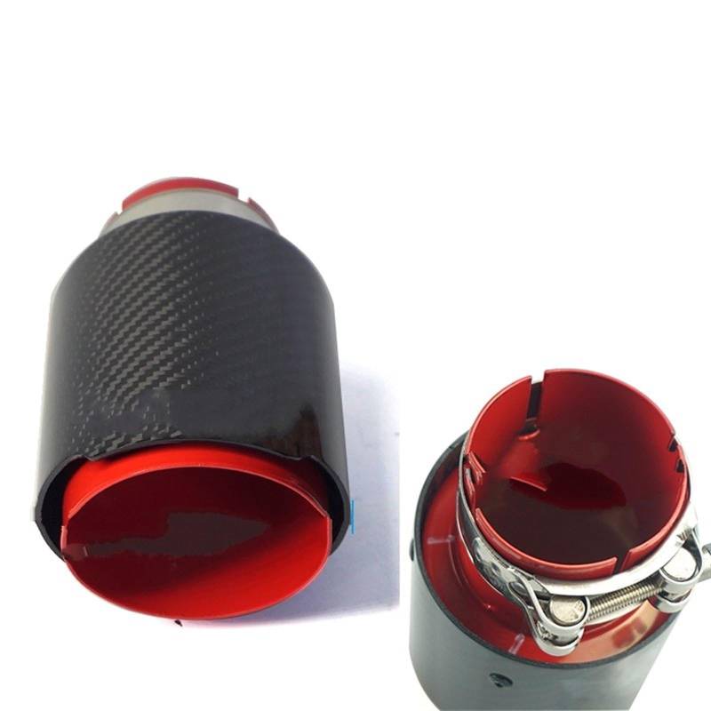 Auto Auspuff Endrohr Universal Zubehör Schalldämpfer Schwanz Spitze Rot/blau Edelstahl Glänzend Carbon Faser Auto Auspuffrohr Modifiziert Auspuffblende(RED In60-Out76) von ZHANFEIS