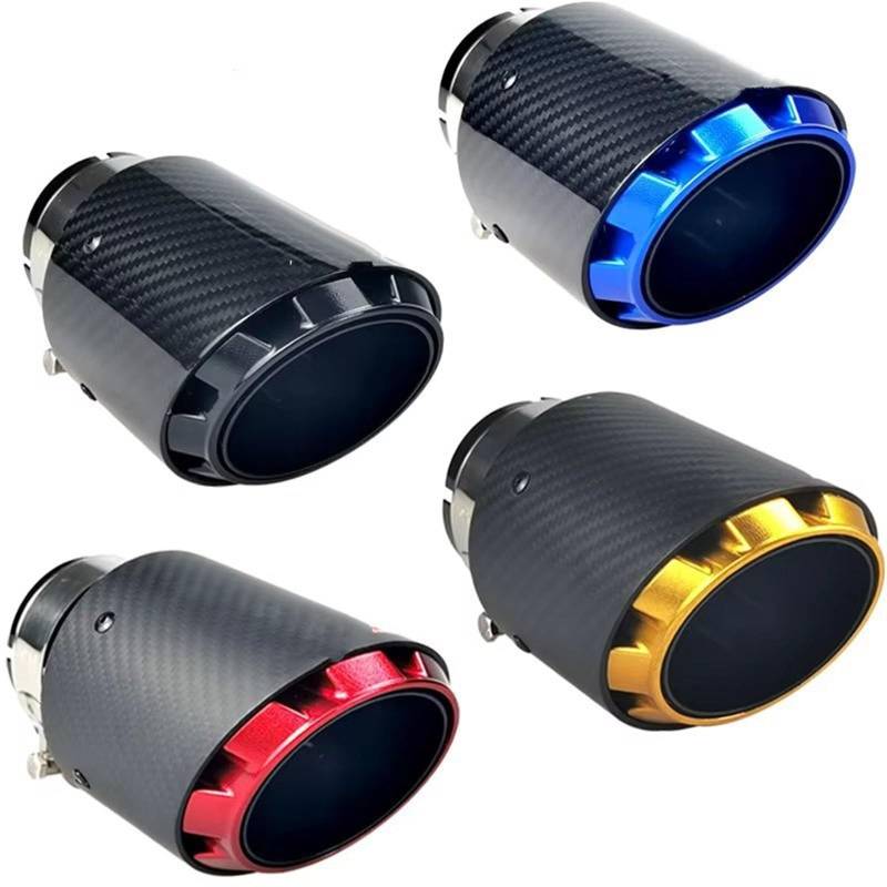 Auto Auspuff Endrohr Universelles Design Cooler Stil 3 Schichten Kohlefaser + Schwarzer Edelstahl Modifizierte Auto-Auspuffspitze Auspuffblende(Blue In60-89mm) von ZHANFEIS