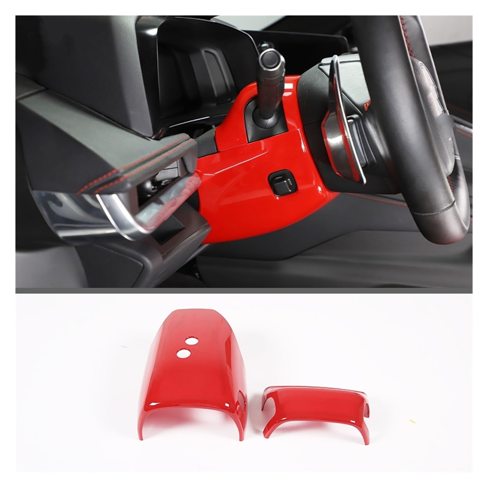 Auto Innenraum Für Chevrolet Für Corvette C8 Für Stingray Z51 Z06 2020 2021 2022 2023 ABS Auto Lenkrad Basis Trim Aufkleber Innen Zubehör Auto Zierleisten Innen(Red 2PCS) von ZHANFEIS