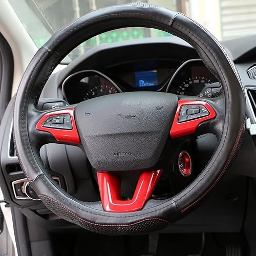 Auto Innenraum Für Ford Für Focus 3 MK3 2015 2016 2017 2018 Auto Stil Innen Lenkrad Koration Form Rahmen Abckung Trim Auto Zierleisten Innen(Chrome Red) von ZHANFEIS