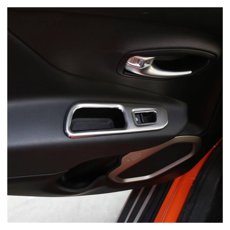 Auto Innenraum Für Jeep Für Renegade LHD 2015-2022 Auto Tür Fenster Schalter Abdeckung Heber Taste Trim Dekoration Abdeckung Ring Aufkleber Zubehör Auto Zierleisten Innen(ABS Chrome Silver) von ZHANFEIS