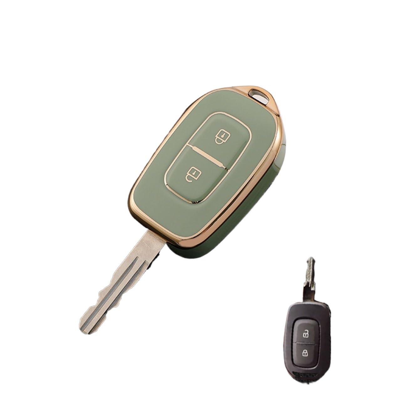 Auto Innenraum Für Kwid Für Verkehr Für Symbol Für Dacia Für Sandero Für Logan Für Duster 2016 2017 2018 2 Taste TPU Auto Remote Key Fob Abdeckung Fall Auto Zierleisten Innen(Green keycase) von ZHANFEIS