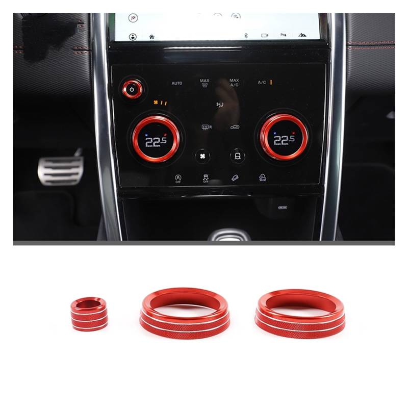 Auto Innenraum Für Land Für Rover Für Discovery Sport 2020 Auto Klimaanlage Volumen Schalter Knopf Dekorative Ring Aufkleber Zubehör Auto Zierleisten Innen(Red) von ZHANFEIS