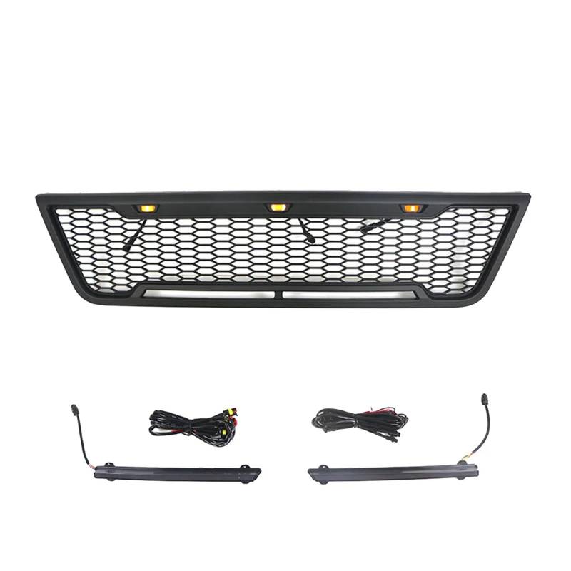 ZHANGAILINGBI Kompatibel for Ford E150/E250/E350 2003–2007 4x4 Off Road ABS vorderer oberer Grill mit LED-Licht – mattschwarze Auto-Außenverkleidung(with Light Bar) von ZHANGAILINGBI