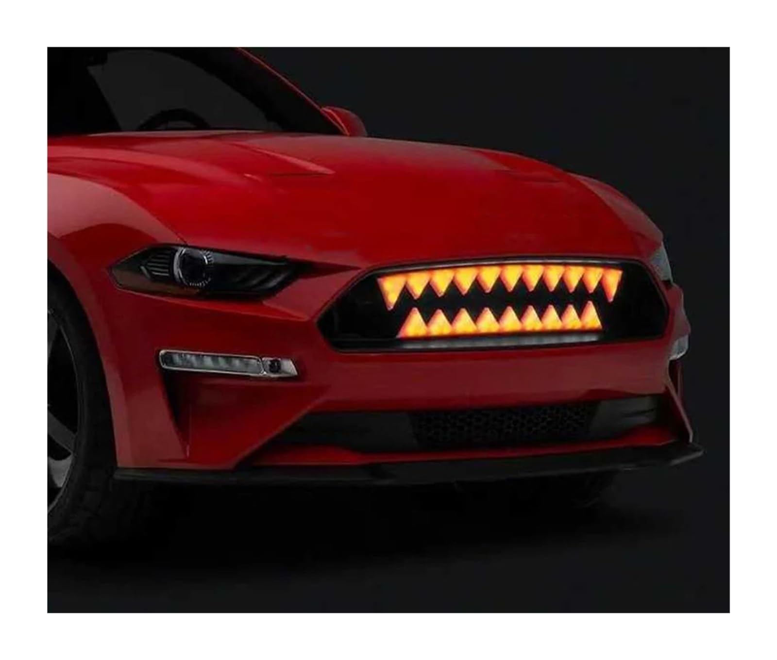 ZHANGAILINGBI Oberer Grill mit ABS-Zähnen – kompatibel mit Ford Mustang 2018–2023, mattschwarzer Renngrill mit Licht – Auto-Außenteile(Red Light) von ZHANGAILINGBI