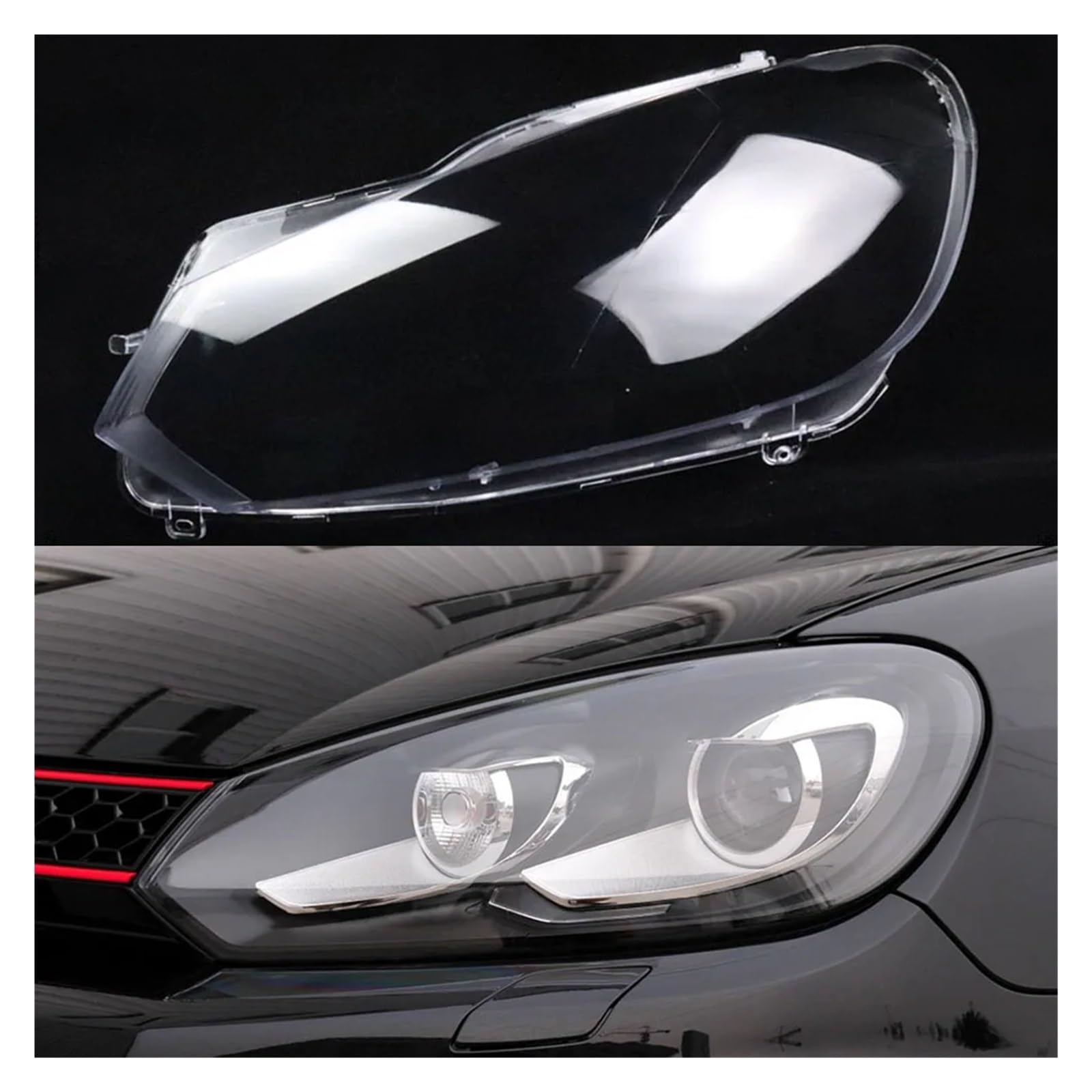 ZHANGAILINGBI Vordere Lampenschirm-Lampen-Scheinwerfermaske, Scheinwerferschale, Lampenschirm-Abdeckung, Linsenglas, kompatibel for VW Golf 6 Xenon GTI 2010–2013(High GTI Left) von ZHANGAILINGBI