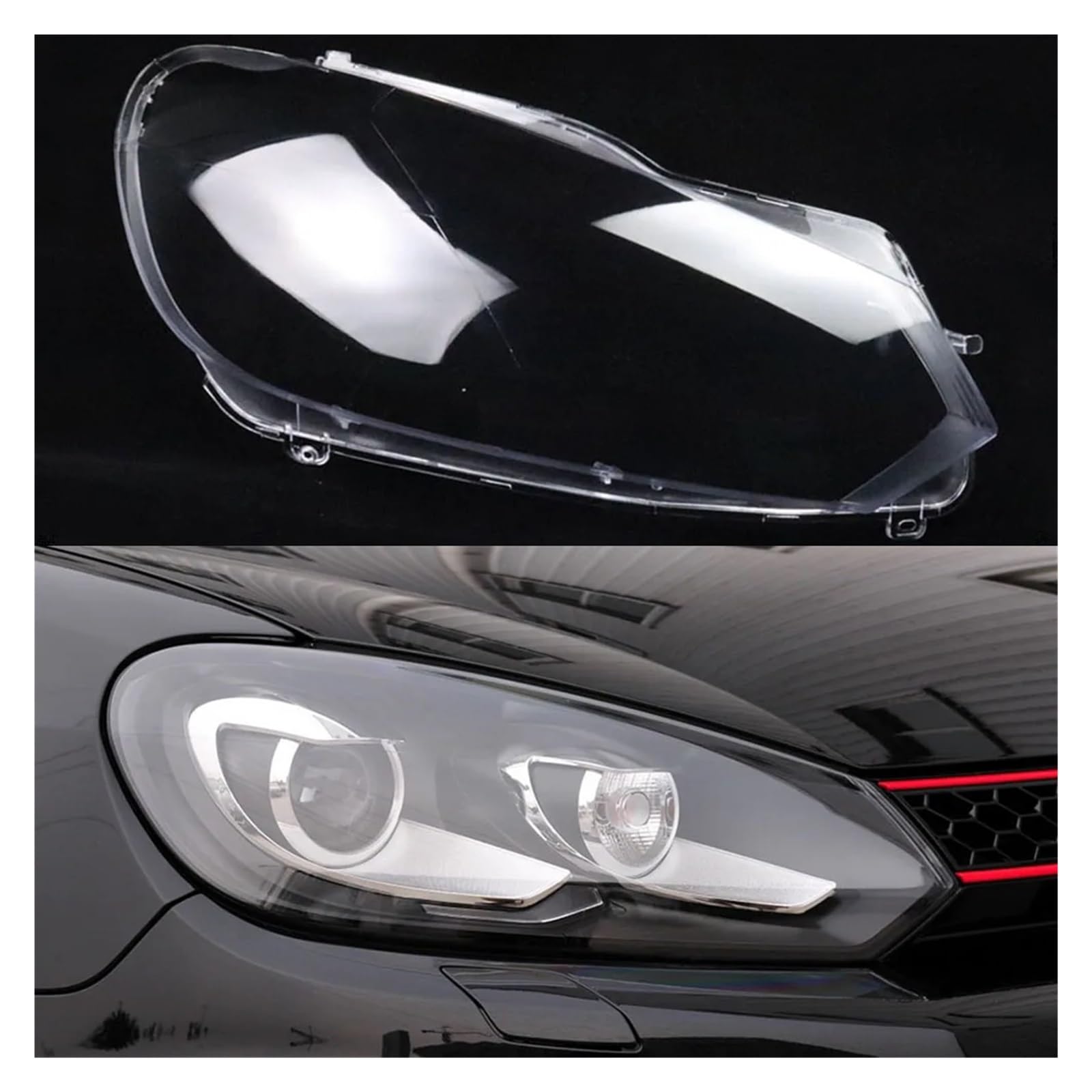 ZHANGAILINGBI Vordere Lampenschirm-Lampen-Scheinwerfermaske, Scheinwerferschale, Lampenschirm-Abdeckung, Linsenglas, kompatibel for VW Golf 6 Xenon GTI 2010–2013(High GTI Right) von ZHANGAILINGBI